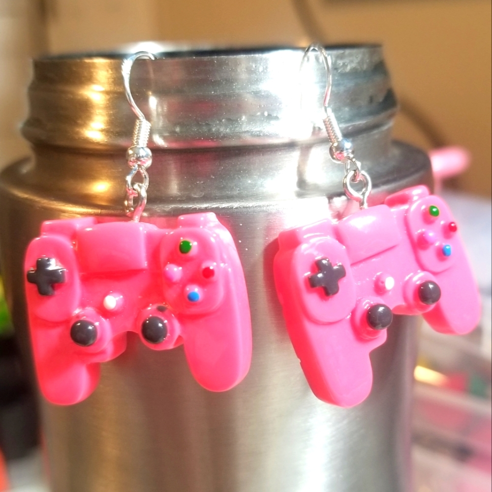 Pink Game Controller Earrings